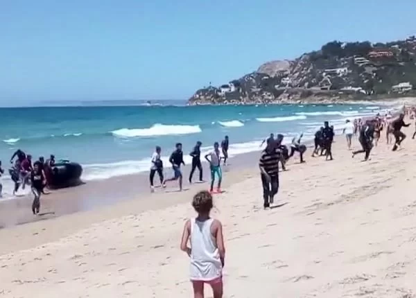 Spanish Cadiz Beach Encountered North African Refugees 